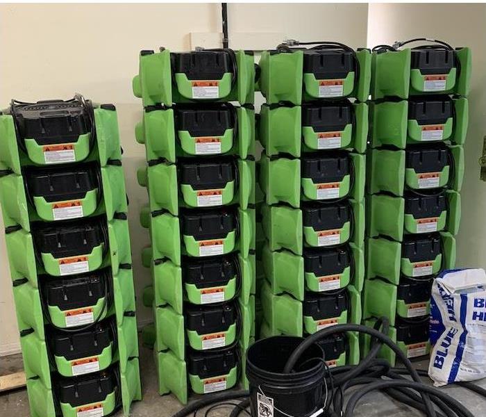 SERVPRO water damage equipment stacked 